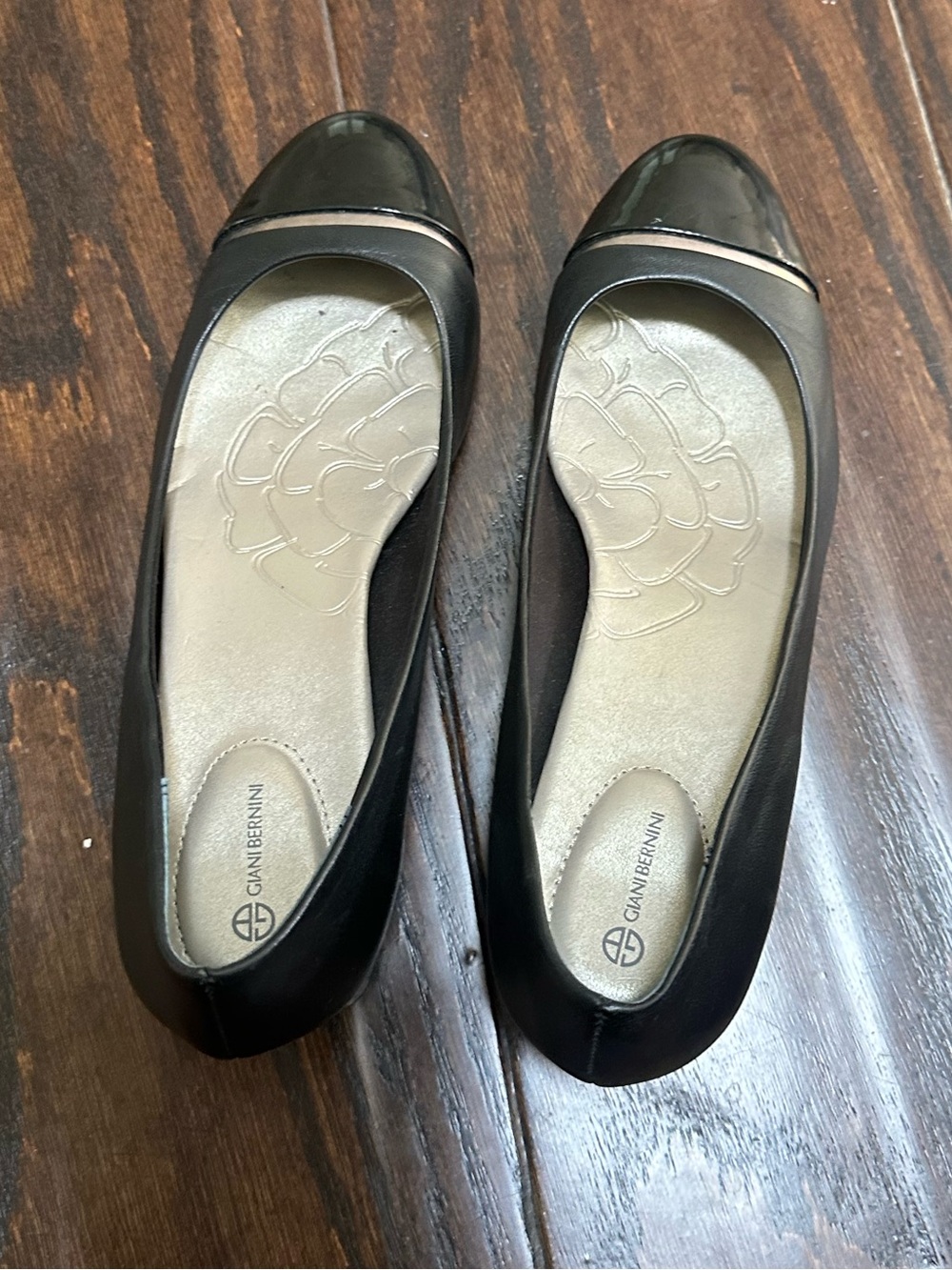 Gianni Bernini Black Leather Cap-Toe Ballet Flats